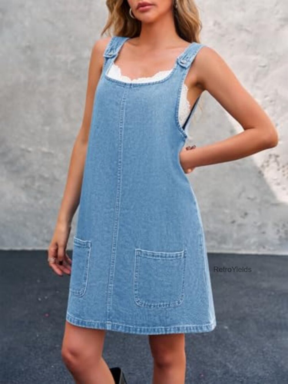 Sleeveless Denim Dress with Pockets Casual Loose Fit Mini Jean Overall - Picture 3 of 7